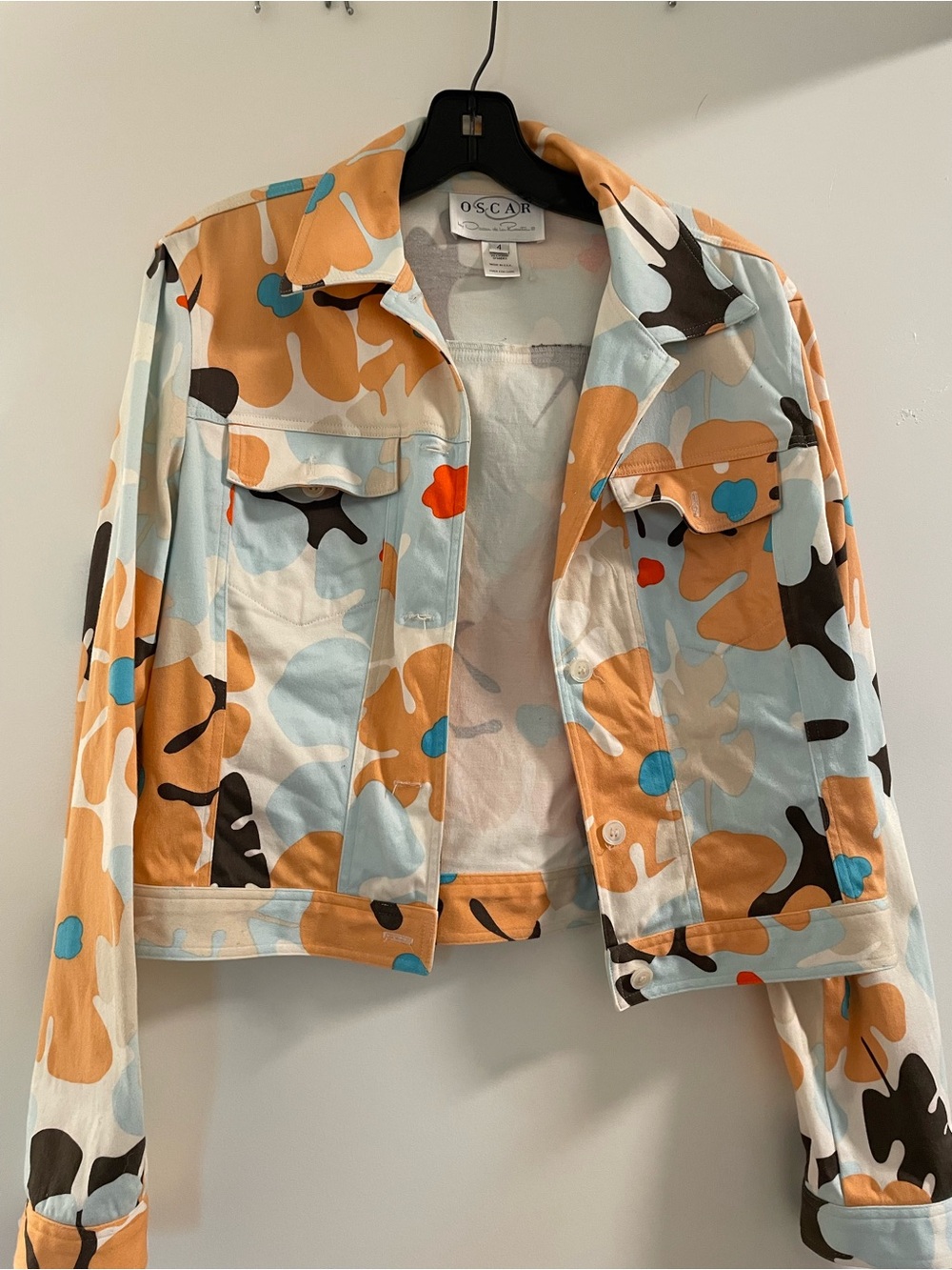 Oscar de la Renta Multicolor Camouflage Print Cropped Jacket - Blue/Tan
